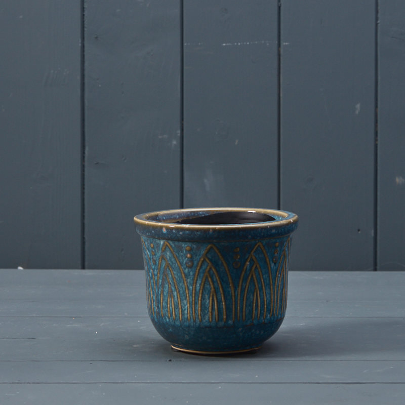 Blue Patterned Indoor Planting Pot detail page